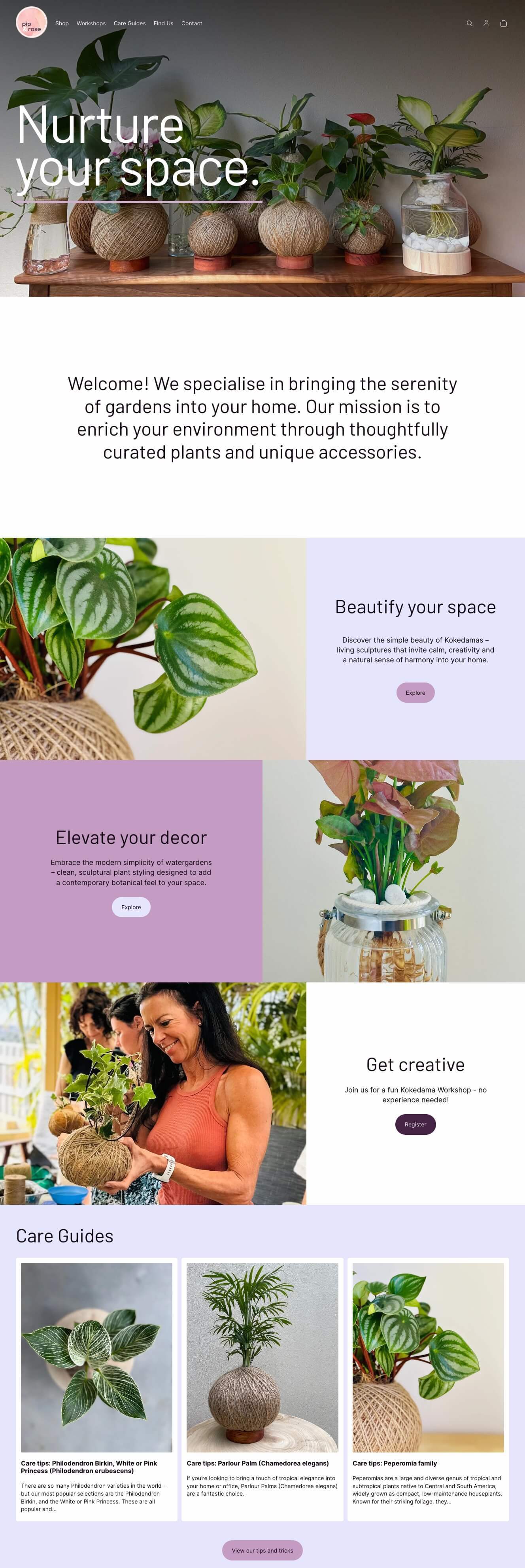 Pip and Rose Design homepage